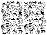 Halloween Doodle Coloring Pages Kids Adult Color Frankenstein Mummy Vampire Characters Bat Drawings Justcolor Pour Dibujos Doodles Events Coloriages Printable sketch template