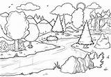 Coloring Forest Pages River Kids sketch template