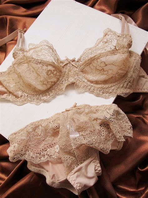 womens sexy lingerie nude color bras flesh lace panty 2 piece set