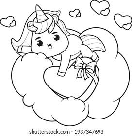 coloring book cute unicorn valentines day stock vector royalty