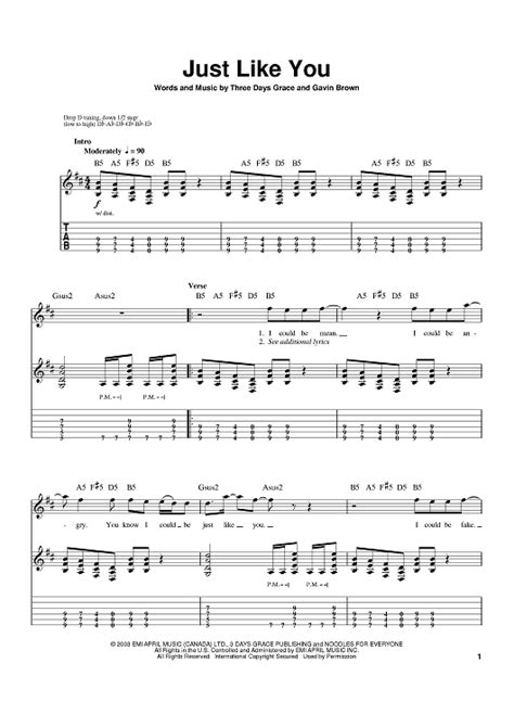 Buy Just Like You Sheet Music By Three Days Grace For Guitar Tab
