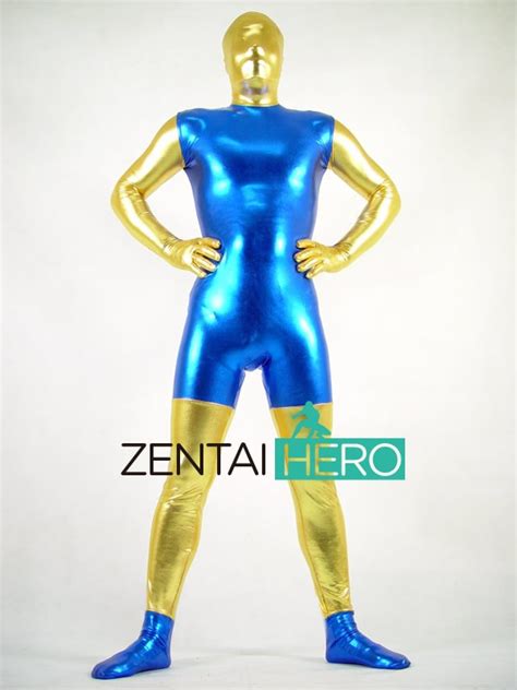 free shipping dhl new sexy strong blueandgold costume full body shiny