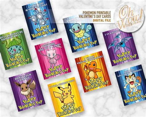 pokemon character printable valentines day cards digital file