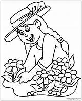 Planting Flowers Girl Coloring Pages Color Kids Online Getdrawings Drawing Coloringpagesonly sketch template