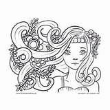 Flowers Hair Girl Flowing Coloring sketch template