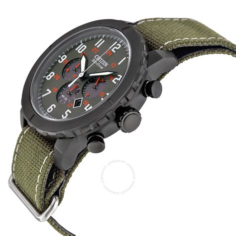 citizen military eco drive orange accented green nylon strap chronograph mens  ca
