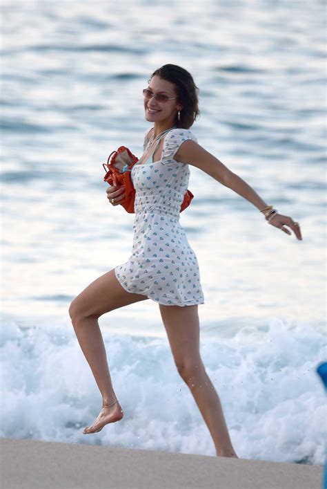 Bella Hadid In A White Floral Dress On The Beach In St
