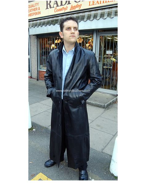 mens long leather single breasted coat radford leather fashions