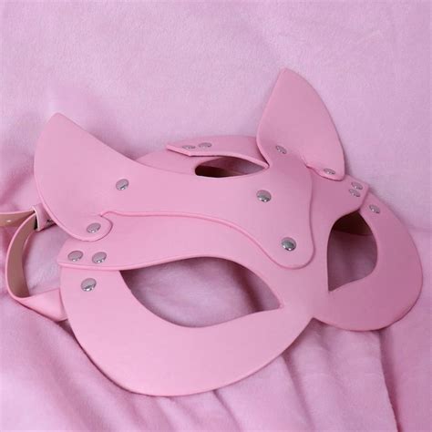Sexy Pink Leather Cat Kitten Catwoman Mask Bdsm Mask Black Leather Mask