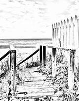 Coloring Beach Boardwalk Pages Adult Digital Scene Fence Sheets Printable Template Templates A3 sketch template
