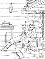 Cabin Log Coloring Pages Pioneer Reading Lincoln Boy Abe America Inside Kirsten Color American Girl Adults Unit Study Printable Popular sketch template