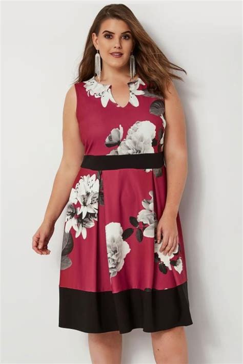 berry lily print skater dress plus size 16 to 36