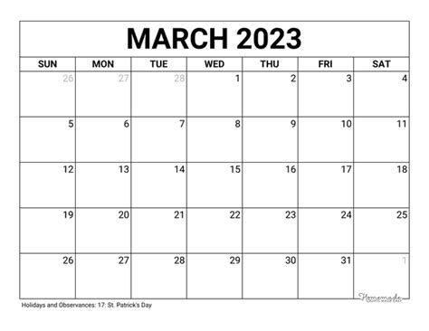march  calendar  printable  holidays