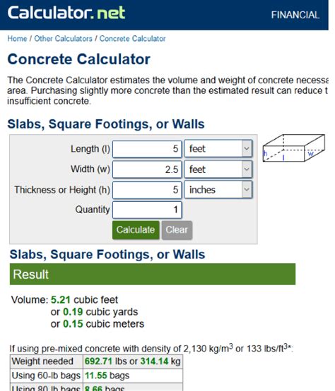 concrete volume calculator  websites