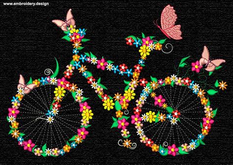 design embroidery flowering bicycle  butterflies  wwwembroiderydesign
