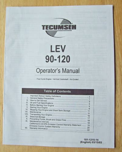 original tecumseh lev   operators manual ebay