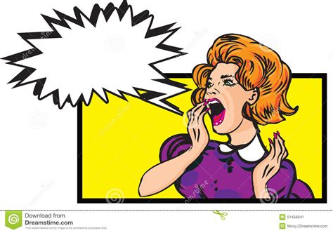 Scared Woman Retro Clip Art Illustration With Speech Bubble Stock