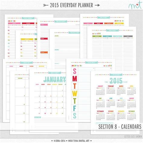 sale   calendars printable  planner pages   sizes