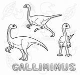 Gallimimus Karikatur Dinosaurier Dinosauro Vettore Fumetto Monocromio Monochrom Malbuch Stellte Messo sketch template