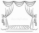 Stage Theater Curtain Clipart Vector Sketch Teatro Drawing Curtains Theatre Coloring Para Stock Draw Dibujo Kresby Illustration Pages Clip Jednoduché sketch template
