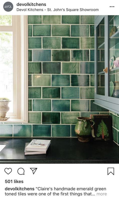 looove  emerald green devol kitchens green tile backsplash green tile
