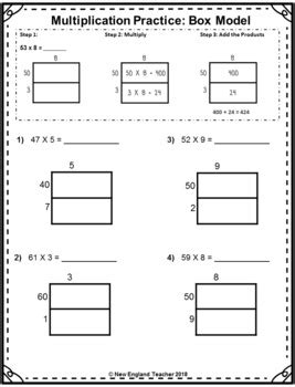 area box model multiplication printable worksheets   digit   digit