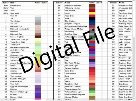 printable dmc color chart  cross stitch  embroidery etsy