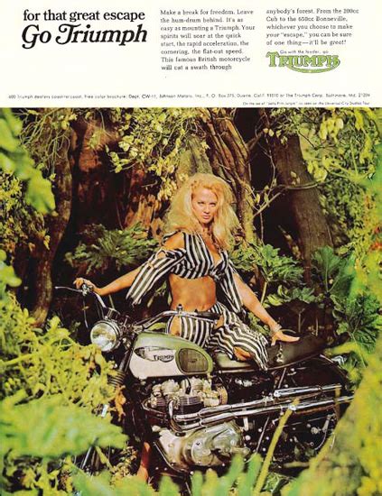 triumph motorcycles 1967 jungle pin up mad men art