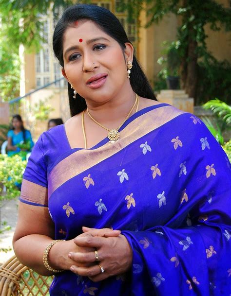 Kavitha Aunty In Blue Saree South Indian Aunties