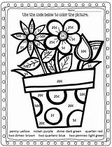 Spring Worksheets Worksheet Color Flowers Coloring Kids Money Pages sketch template