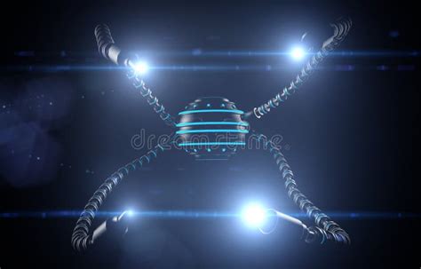 futuristic robot dron  tentacles stock photo image  blue robotics