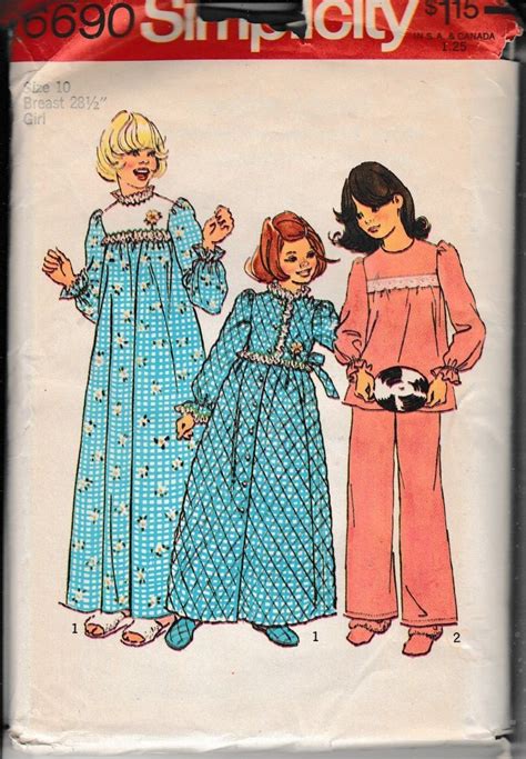 simplicity 6690 girls nightgown robe pajamas vintage 1970 s sewing pat