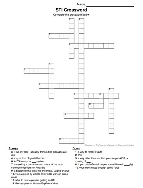 sti crossword sexual health