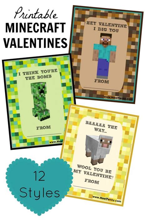 printable minecraft valentines day cards meet penny minecraft