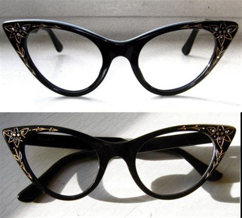 50 s black cat eye frames w rhinestones etsy glasses fashion cat
