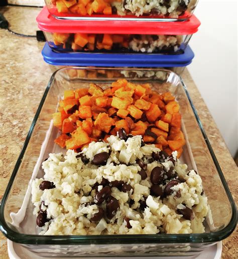 Vegan Meal Prep Week 2 Cauliflower Rice And Beans With Roasted Sweet