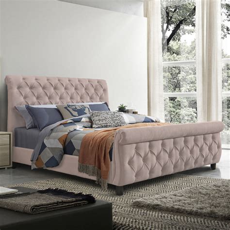 morgan velvet fabric double bed in blush pink furniture in fashion