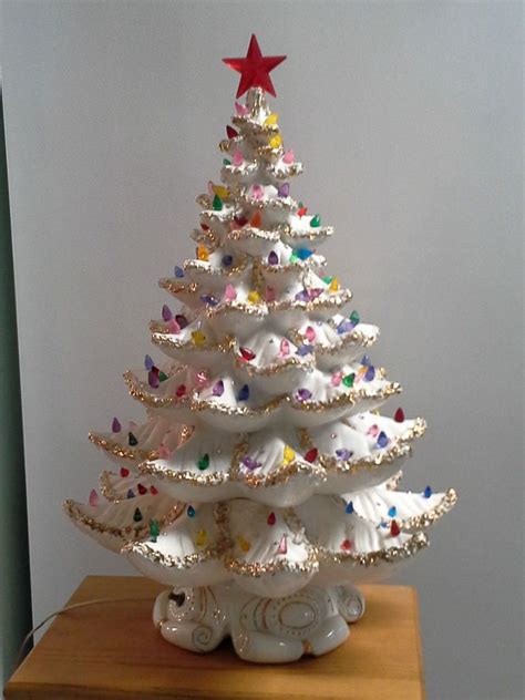 1961 23 vintage white ceramic christmas tree with gold flocked musical
