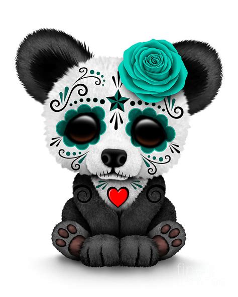 Teal Blue Day Of The Dead Sugar Skull Panda Digital Art By