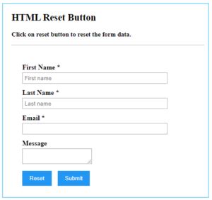 html reset button tutorials  top  examples  html reset button