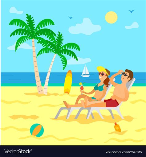 people relaxing on beach sunbathing couple summer vector image