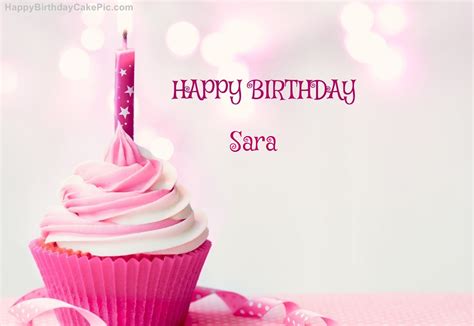 Happy Birthday Cupcake Candle Pink Cake For Sara