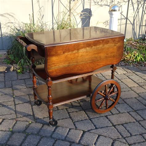 vintage folding tea cart beverage cart  wagon wheels
