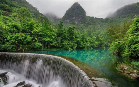 mountains guizhou wood china river waterfall libo county china wallpapers hd