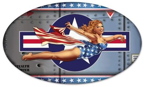Retro Plane Pinup Oval Pin Up Girl Metal Sign 24 X 14 Inches