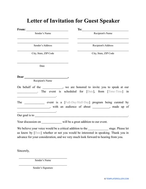 letter  invitation  guest speaker template  printable