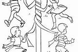 Maypole Coloring Pages May Dancing Happily Friends sketch template