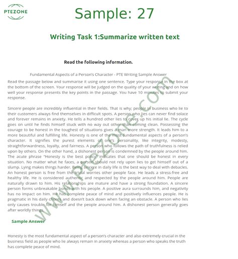 pte summarize written text task sample  freeptetest
