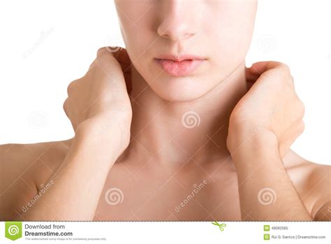 Woman With Hands Around Her Neck Stock Image Image Of