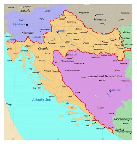 mappa delle regioni della croazia mappa politica  statale della croazia